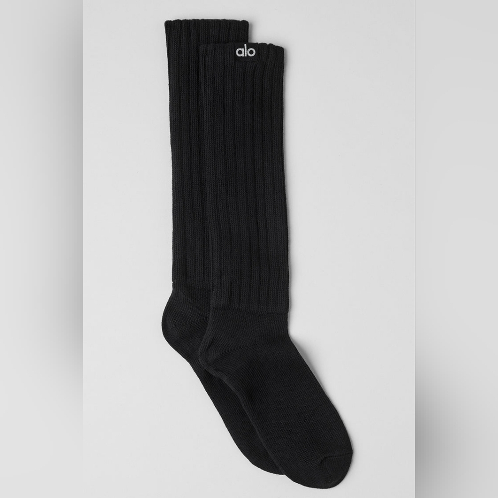 ALO Yoga Black Ribbed Crew Socks